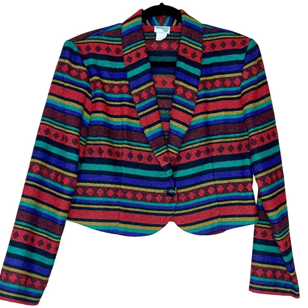 VTG Bedford Fair 1980's Southwestern Cropped Blazer Womens Sz 8 Stripe Western